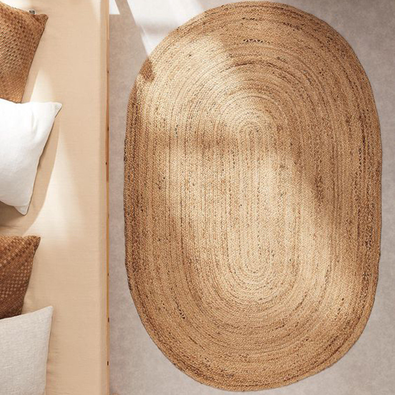 Imported natural pure jute hand-woven glue-free living room floor mat for door entry and double-sided available carpet