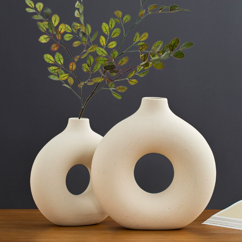 Retroin embryo ceramic vase Nordic style living room decorative ornament dry flower coarse potter custom round gray