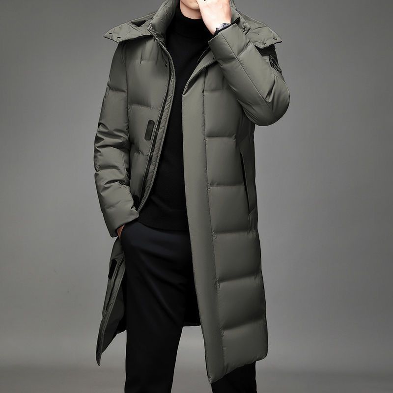 Men's Mid-Length down Jacket over the Knee 2025 Winter New Thickeneded Cold-Proof Large Fur Collar White Duck down Jacket for Men