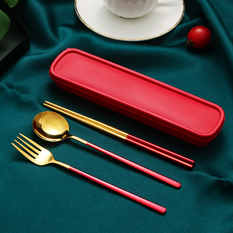 304 vajilla portátil de acero inoxidable cuchara coreana Tenedor palillos conjunto de tres piezas estudiante traje de viaje al aire libre logo imprimible