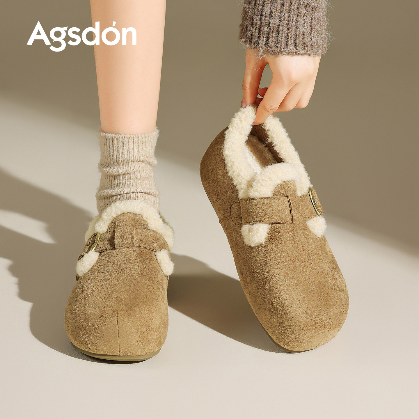 Augu Lion Deng Xiaoping Boccan zapatos para mujeres 2025 nuevo invierno todo incluido zapatos de algodón grueso con un pedazo de zapatos de nieve