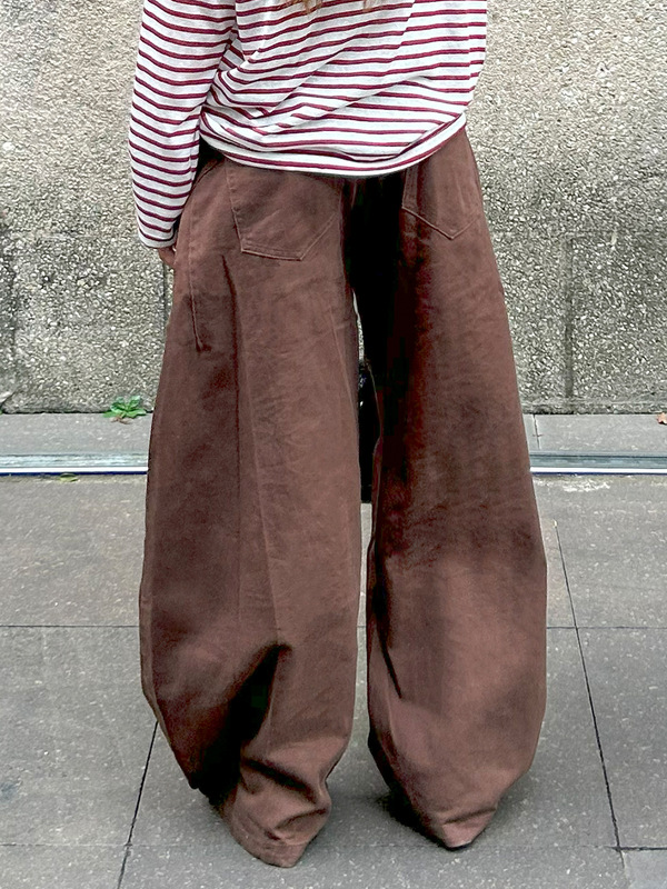 OREETA丨美式双腰头弯刀工装裤男女可穿宽松廓形vintage拖地长裤|undefined