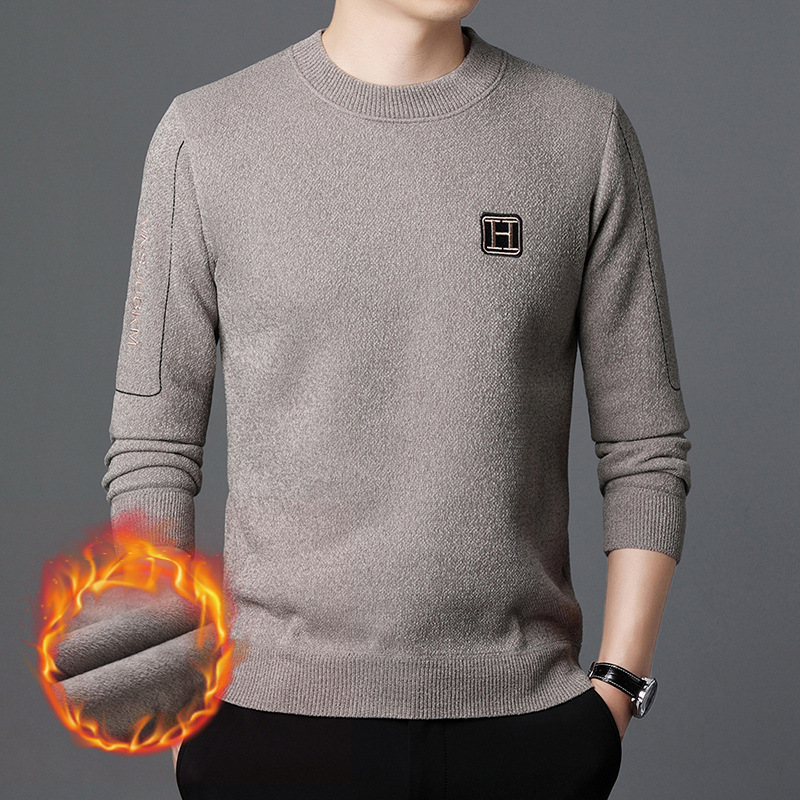 Winter warm sweater with a round collar