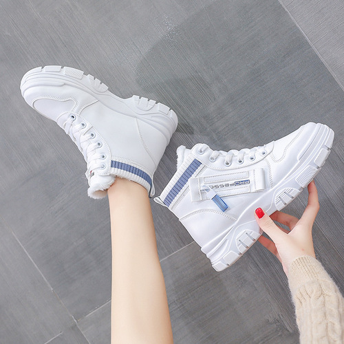 Women's Winter 2025 New Arrival Faux Fur Lined Cotton Boots with High Top, Size 35-43, Versatile and Warm, Suitable for Students, White Shoes Style 3521