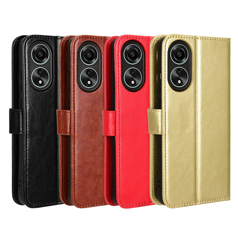 Applicable to OPPO A58 4G mobile phone case A78 5G mobile phone leather case flip A79 Crazy Horse pattern card A38/A18