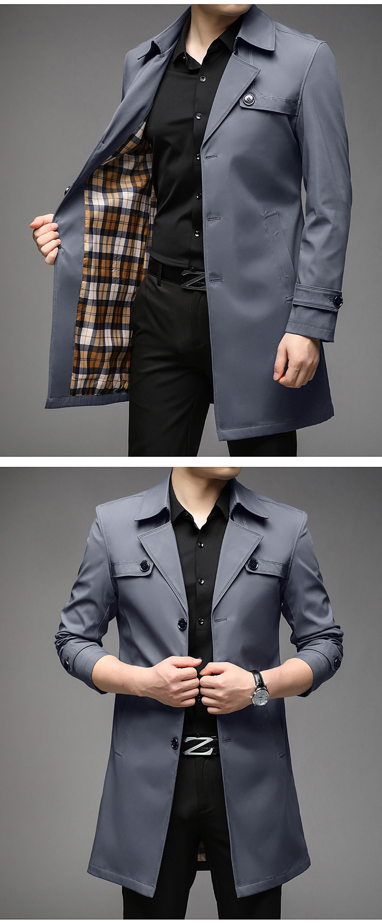 2024 Nuova Primavera e Autunno Giacca a vento da uomo Cappotto di media lunghezza da uomo 8907 Abbigliamento da uomo di grandi dimensioni_voghion.com