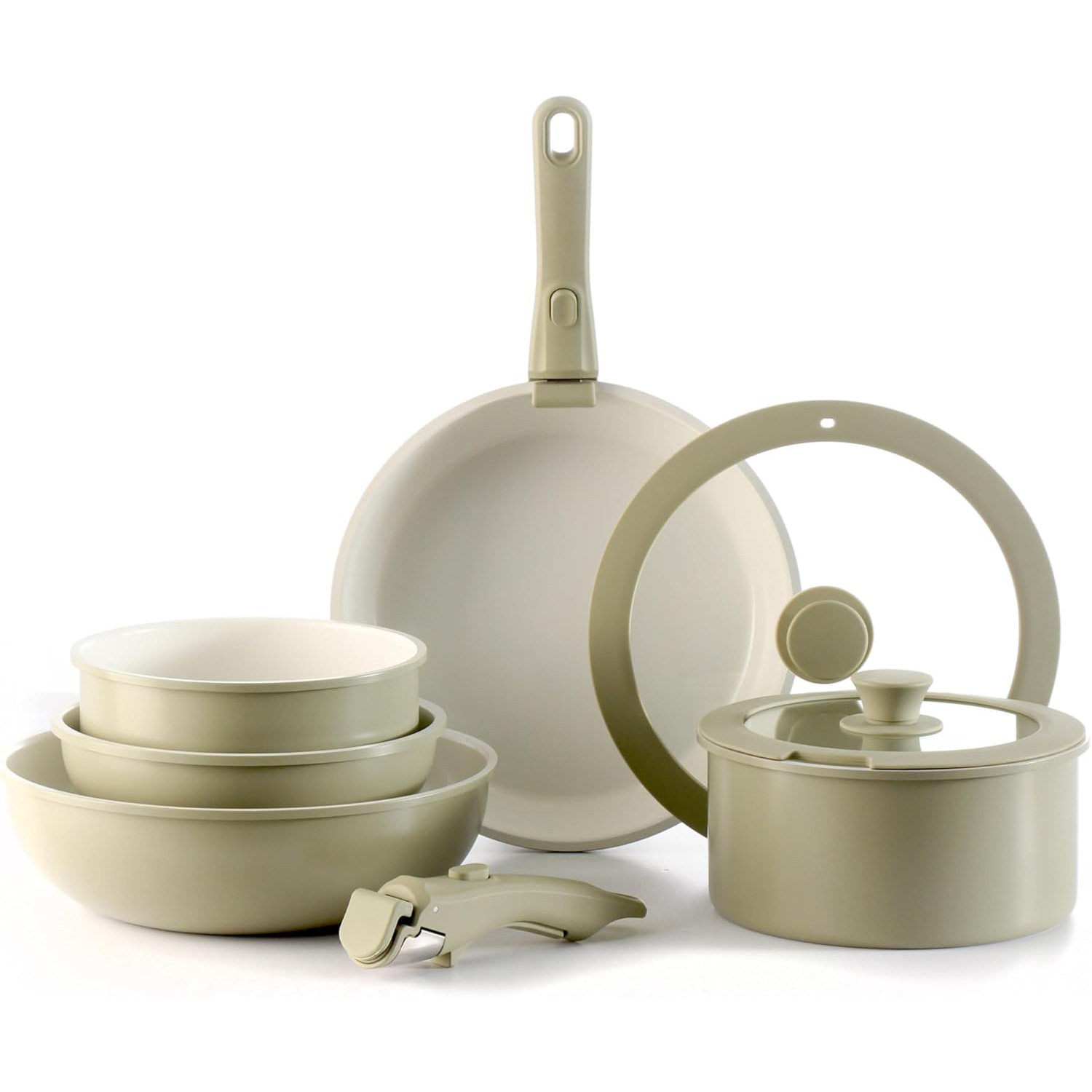 9-Piece Non-Stick Cookware Set with Ceramic Induction Pots and Pans, Detachable Handles, Oven and Dishwasher Safe