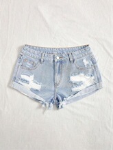 C 37022 Distressed Denim Shorts High Waist Loose Casual �ƶ�