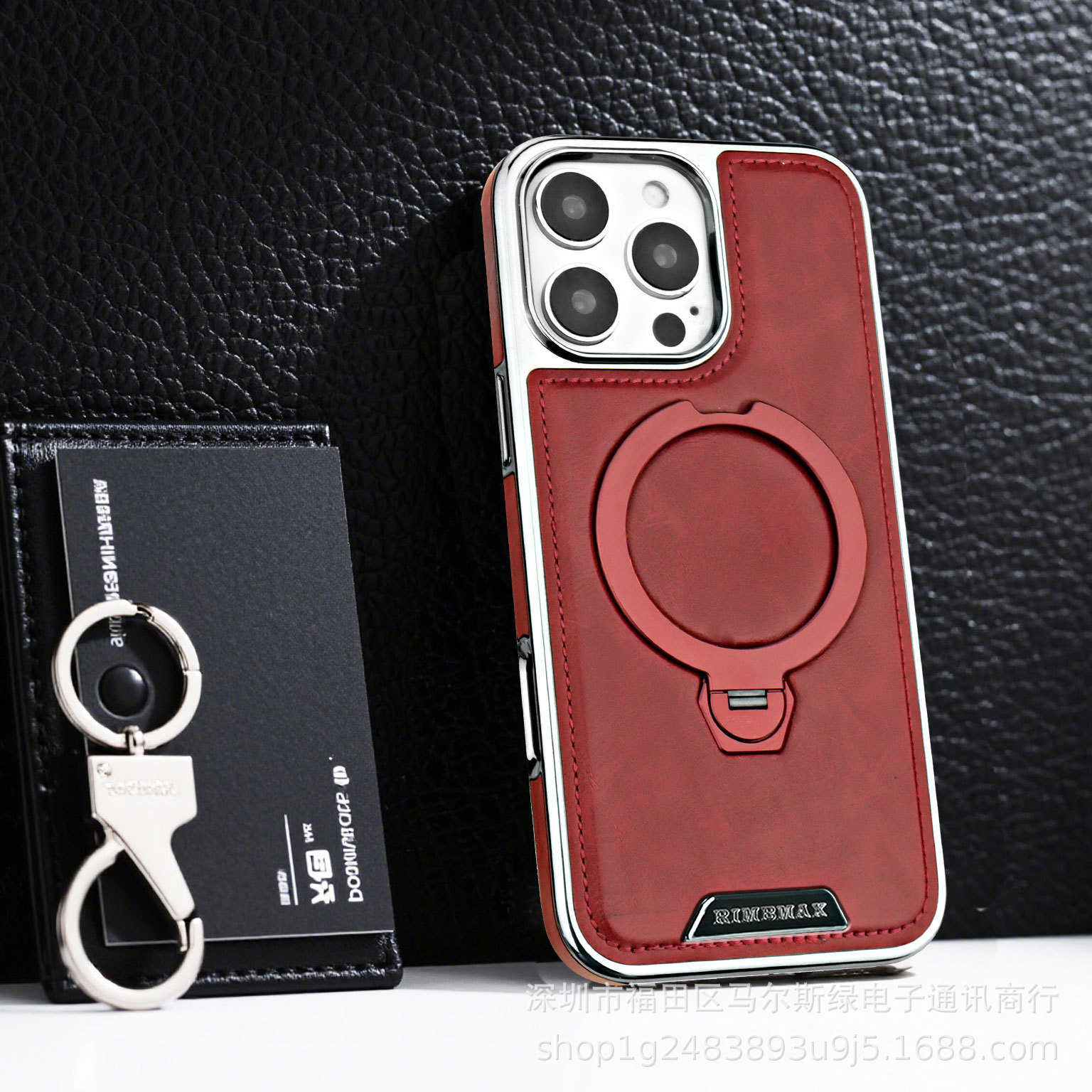 Ốp lưng da cao cấp cho iPhone 16, chống rơi, tích hợp giá đỡ từ tính xoay — Màu đen, Nâu thanh lịch, Nâu mocha, Màu xám chi tiết 13