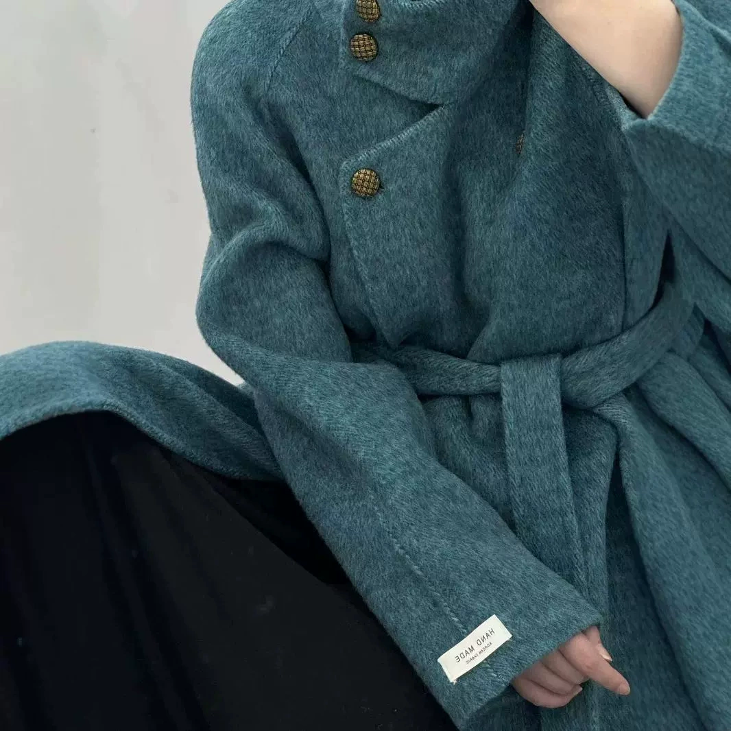 [Lanyu Bay] Винтажный воротник Ретро Хепберн Зонт Высокое чувство высокого темперамента Двусторонняя шерстяное пальто длинная женская модель