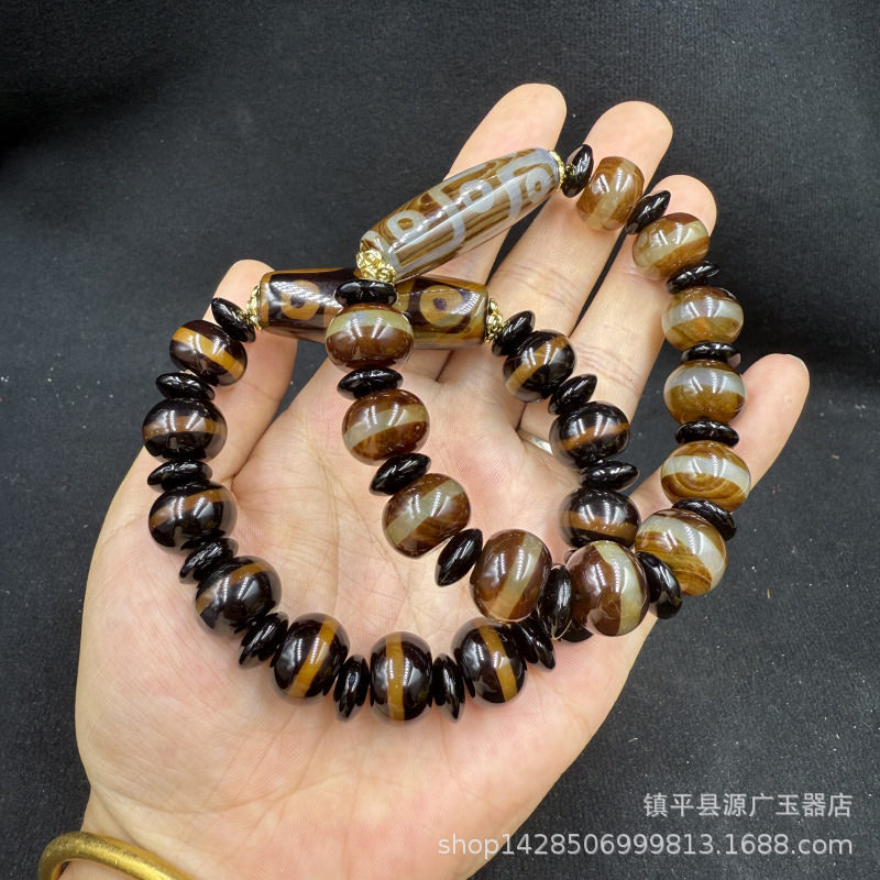 卸売天然瑪瑙天珠ブレスレット黄緑龍模様天珠ブレスレット天然翡翠氷花瑪瑙バレルビーズ|undefined