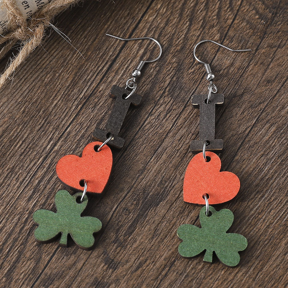 1 Pair Fashion Heart Shape Stainless Steel Wood Handmade Womenu0027S Drop Earrings