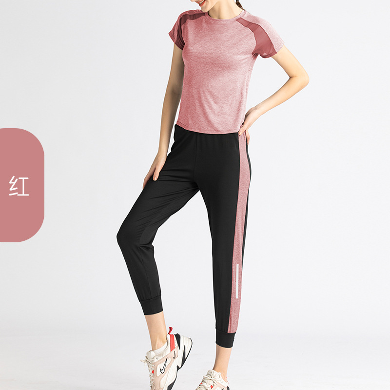 Juyi Tang ropa de yoga de dos piezas de malla camisa de manga corta para correr ropa deportiva de calcetín