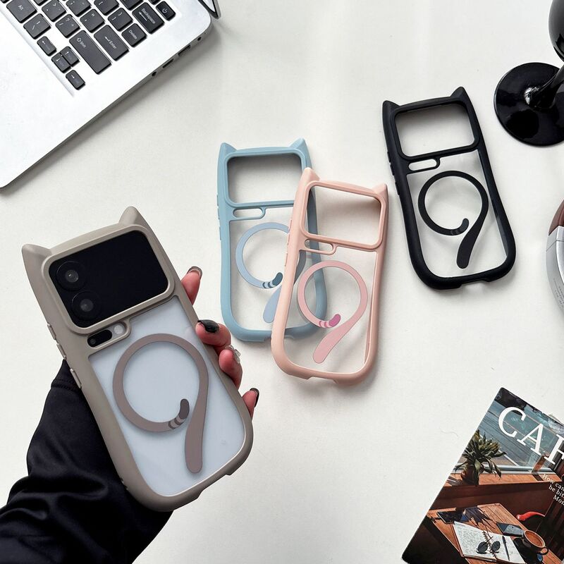 Xiaomi 17Promax Stereo Cat Ear Tail Magnetic Case Suitable for Acrylic Phone Case Honor Magic6 Case