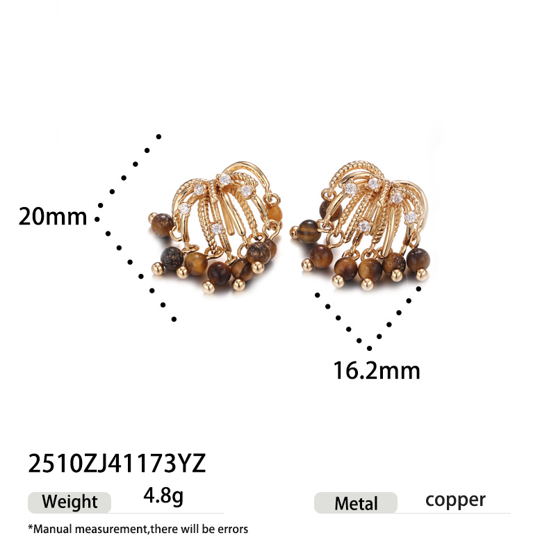 Europa y América de moda retro de alto nivel sensación colgante de piedra ojo de tigre modelado de fuegos artificiales incrustados Zircon auriculares otoño y invierno nuevos pernos