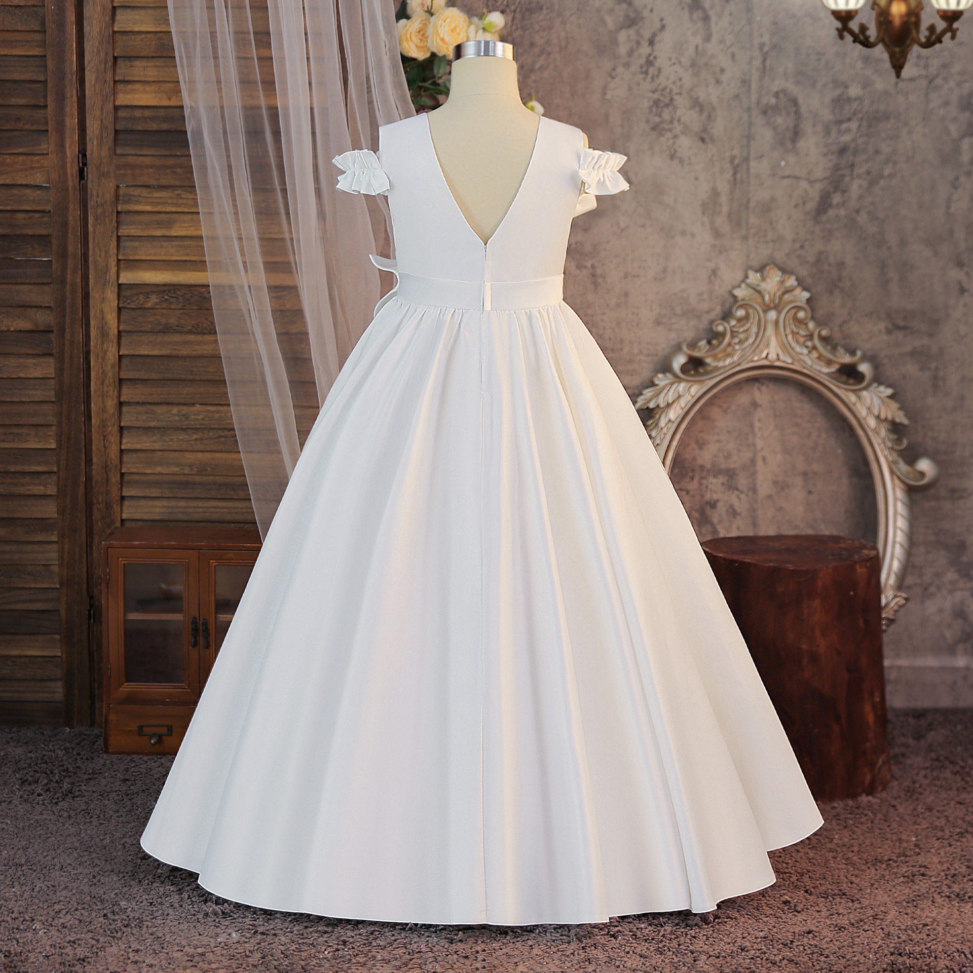 Venta directa de fábrica vestido de niña vestido de princesa blanca un hombro de un niño grande vestido de boda de cumpleaños de niña de flores image 5