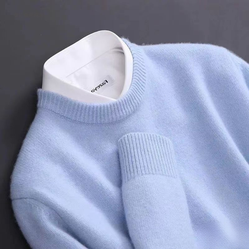 Round Neck Wool Sweater for Men, Loose Large Size Knitted Base Layer Sweater, New Autumn and Winter Korean Style Casual Men's Sweater Top