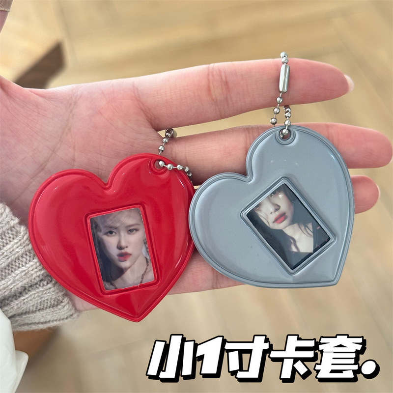 Ins Red Love Small 1 Inch ID Photo Pendant Aidou Tapes Storage Card Holder Keychain Couple