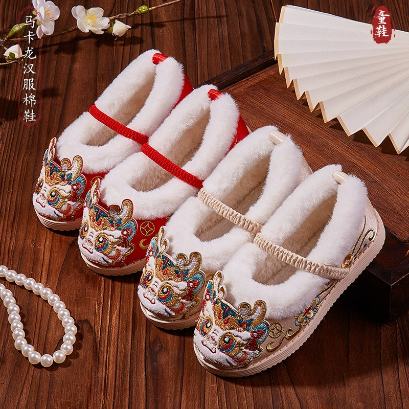Туфли дракона хлопчатобумажная обувь утолщенные цветы костюм антикварная мода девушки вышитые туфли зима Новый Национальный стиль обувь для девочек