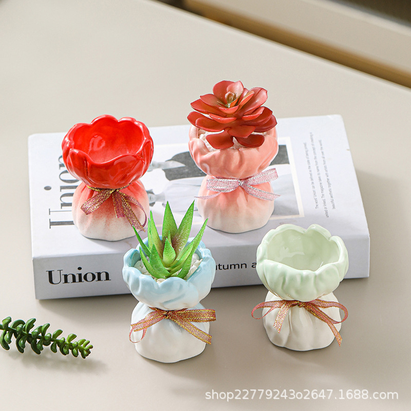 Casual Ceramic Succulent Flower Pot, Cute Extra Small Stoneware Mini Thumb Pot, Creative Succulent Plant Control Flower Pot