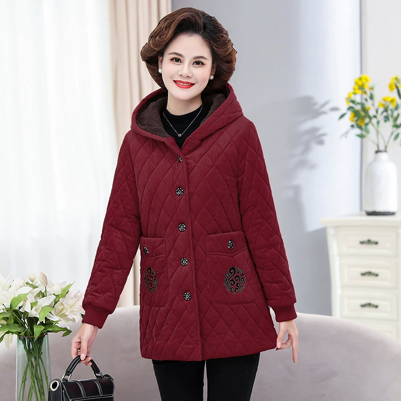 Средний и пожилой женский новый хлопчатобумажный костюм 50 лет 60 мама плюшевая толстая хлопчатобумажная куртка с шляпой Бабушка теплая хлопчатобумажная куртка