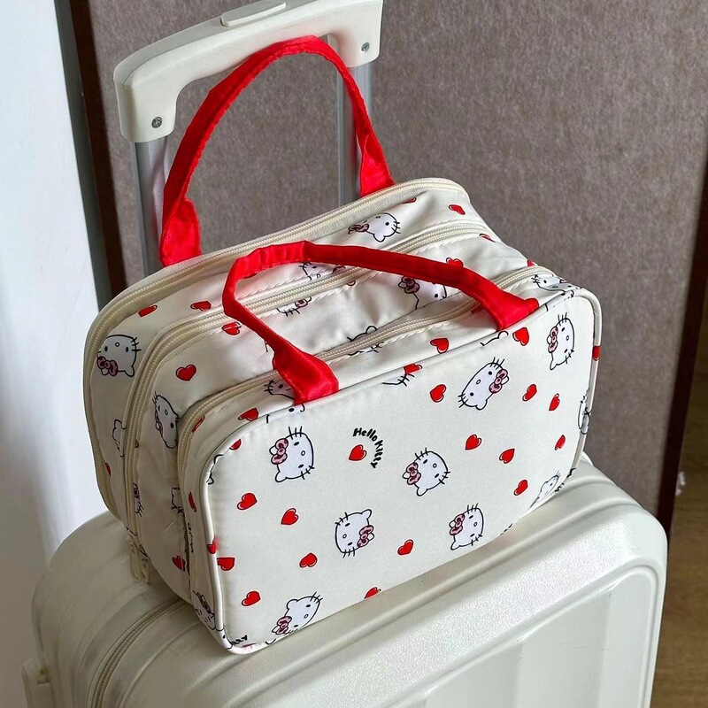 Cute Kt Cat Makeup Bag That Can Be Attached to a Trolley Case, Large Capacity Travel Storage Bag with Compartments, in Stock for Wholesale Cute Kt Cat Makeup Bag That Can Be Attached to a Trolley Case, Large Capacity Travel Storage Bag with Compartments, in Stock for Wholesale
