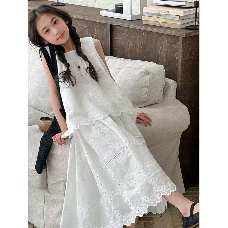 High-end Jacquard Embroidered Girls' Dress 2025 Summer New Arrival Children's Sling Skirt Fashionable Two-piece Set for Girls