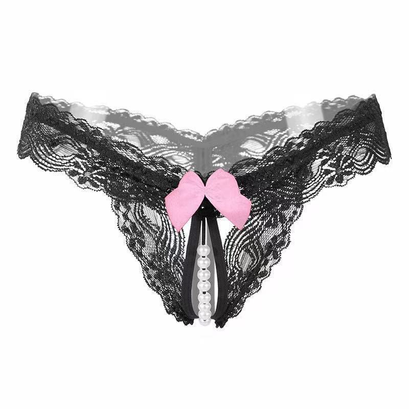 European and American Cross-Border New Style Sexy Lingerie Lace Pearl Thong Sexy Hollow-Out See-Through Lace Open-Crotch Women's T-Pants