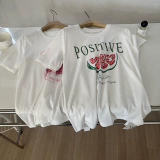 怕热星人收~莱赛尔水果印花短袖T恤女夏季宽松休闲百搭圆领上衣