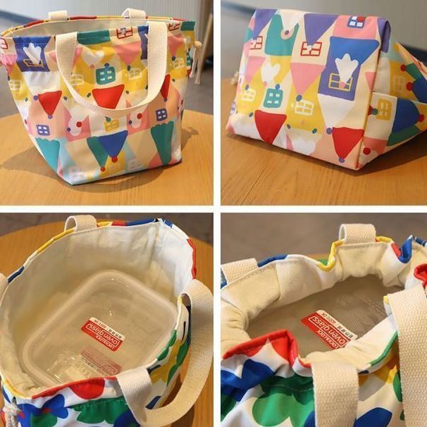 Bento con cordón, lonchera japonesa, bolso de trabajo, bolsillo portátil para estudiantes con bocas de arroz, lona linda impermeable