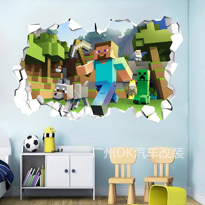 私の世界のマインクラフトrun away立体3d壁のステッカーは、悪役が鉱山の子供の部屋の装飾を掘ることにくっつきます。|undefined