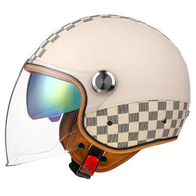 bluetooth helmet electric car half, Motosiklet kaskı (dəbilqə) - checkerboard-off-white-outer-length-and-inner-color-m