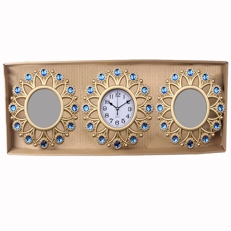Reloj de pared de espejo de triple diamante para hogar, reloj de moda creativa silenciosa para sala/dormitorio, decoración de fondo de sofá