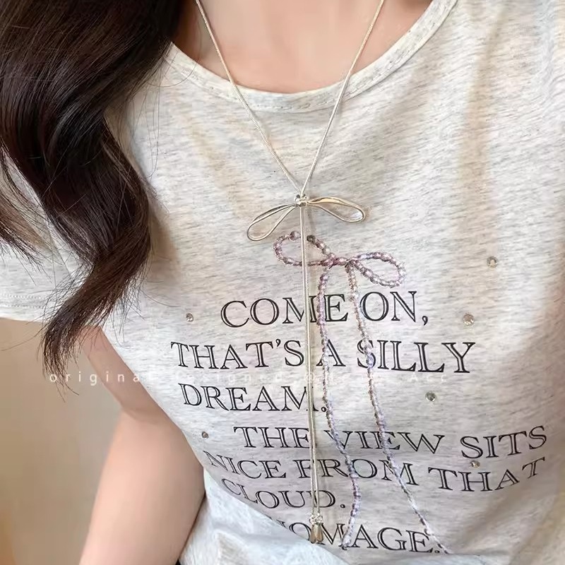 Collana con fiocco e nappa per donna, maglione lungo autunnale e invernale, semplice e di alta qualità._voghion.com