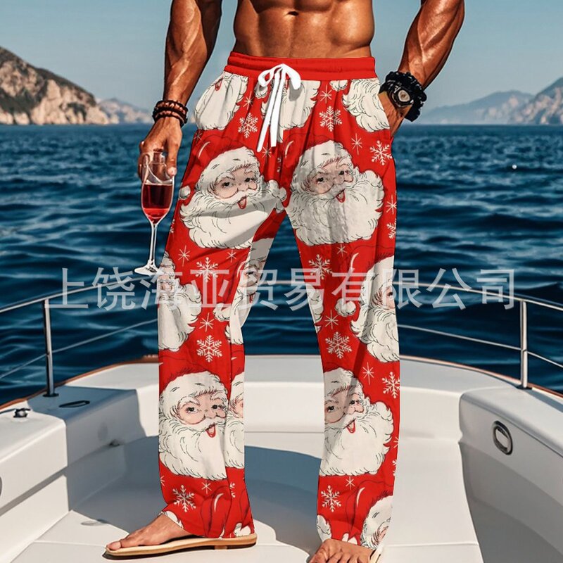 2025 Autumn and Winter Amazon Cross-Border Foreign Trade Exclusively for Christmas 3D Printed Men's Loose Casual Straight-Leg Pants