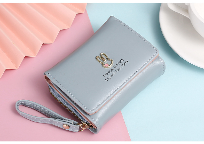 Pu Leather Material Rabbit, Solid Color Pattern Women's Rabbit Solid Color Pu Leather Side Zipper Wallets