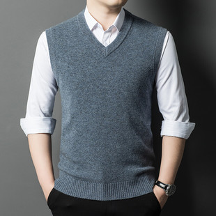 2025 Autumn and Winter Thickened Wool Sweater Wool Vest Men's Business V-neck Sweater Men's All-match Knitted Vest