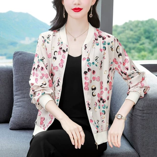 2025新款春季女士外套休闲气质妈妈装夹克开衫印花长袖棒球服上衣