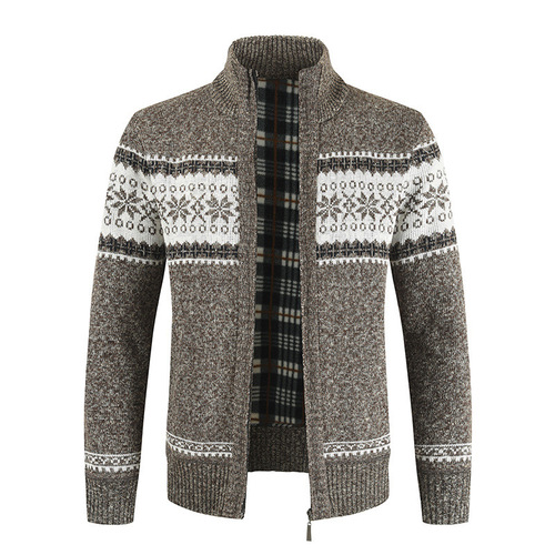 European and American autumn and winter sweaters, men's zipper jacquard figure-fitting stand-neck sweater, fashionable casual coat, knitted cardigan, men