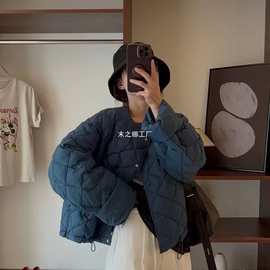 90白鸭绒菱形格羽绒服女秋冬短款2025新款时尚小个子洋气短款外套