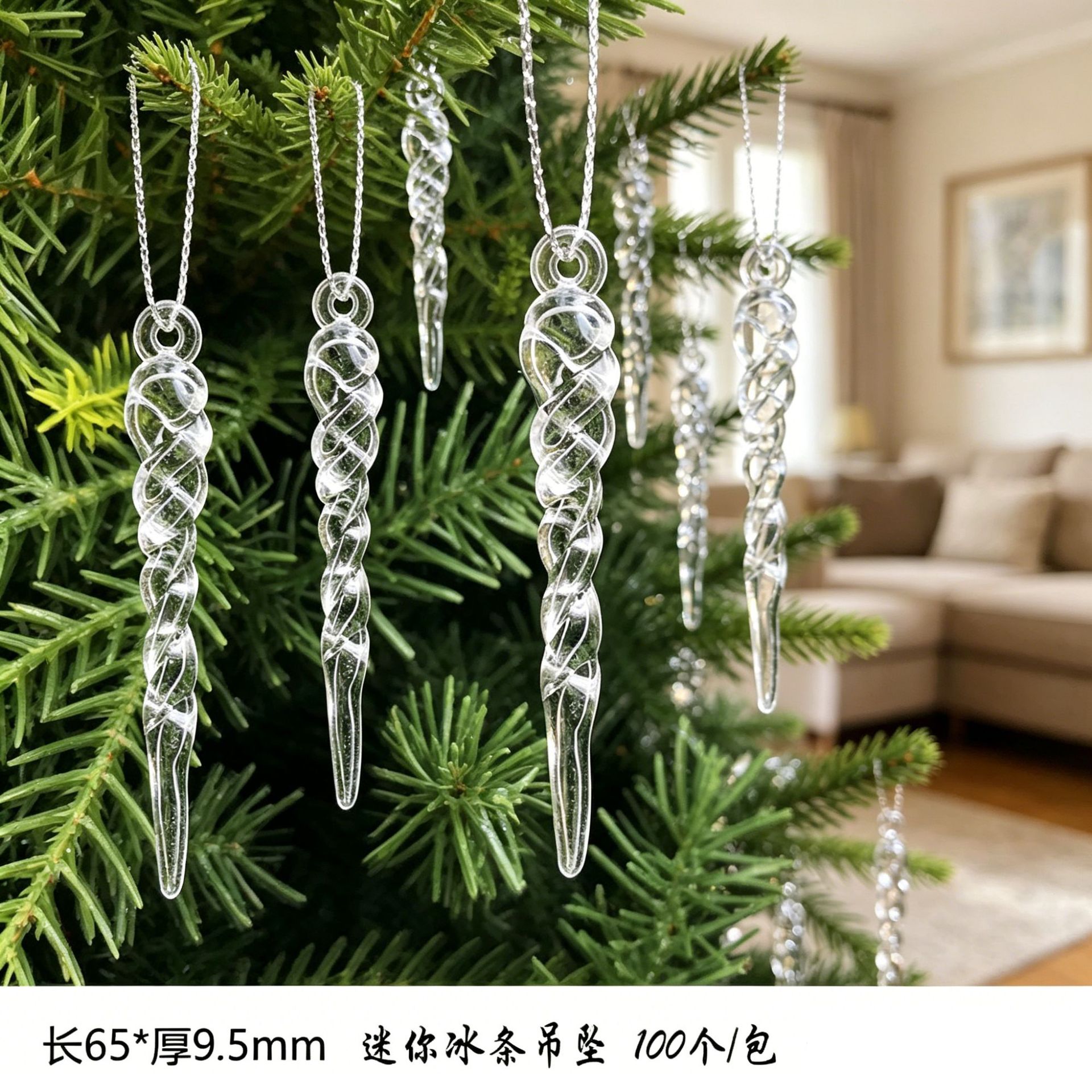 Decoración de Navidad cristal colgante de hielo transparente hielo colgante colgante de columna vertebral de hielo de Navidad colgante de árbol de Navidad