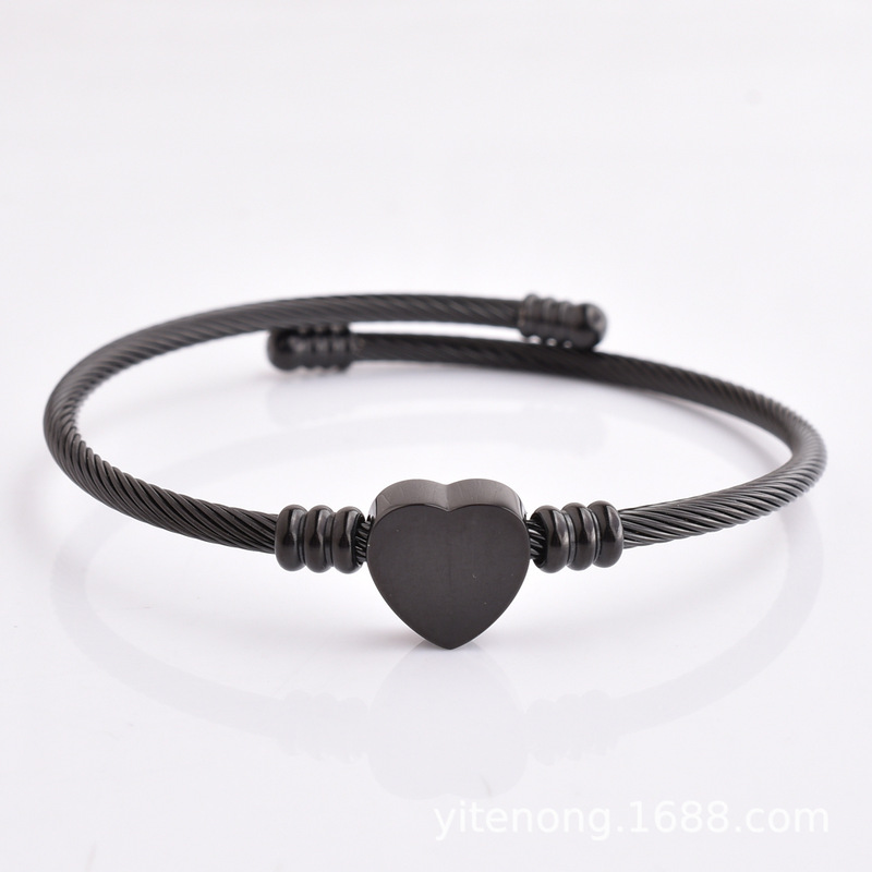 European and American Cross-Border Hot-Selling Three-Color Elastic Stainless Steel Glossy Love Cable Titanium Steel Open Simple Fashion Bracelet
