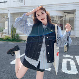 牛仔马甲时尚三件套女2026春季新款休闲条纹衬衫通勤套装简约时尚