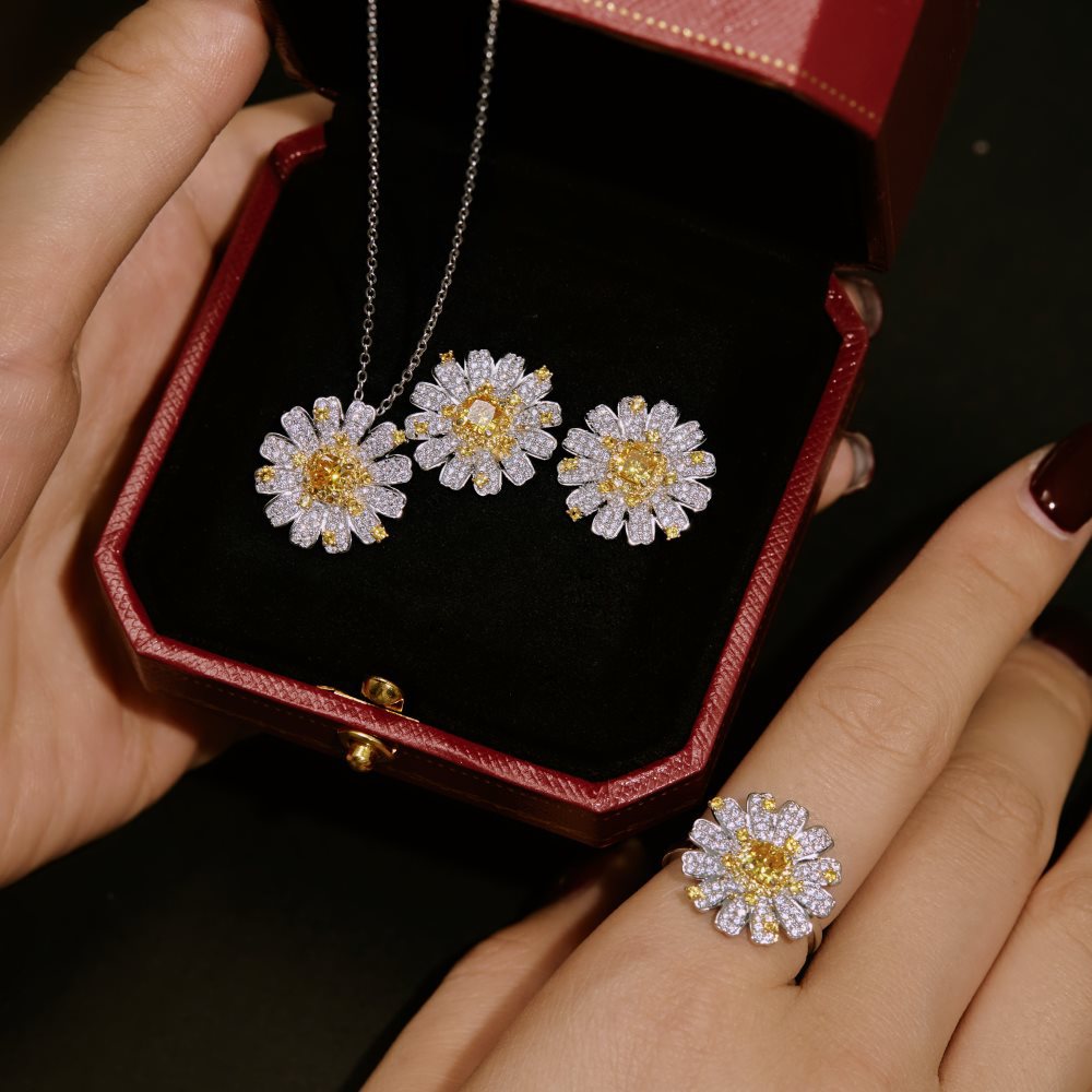 Zircon Inlay Material Simple Style Classic Style Flower Sterling Silver Inlay Zircon Women's Jewelry Set