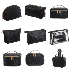 Simple toiletry bag black woven portable travel cosmetic bag large capacity cosmetics storage bag