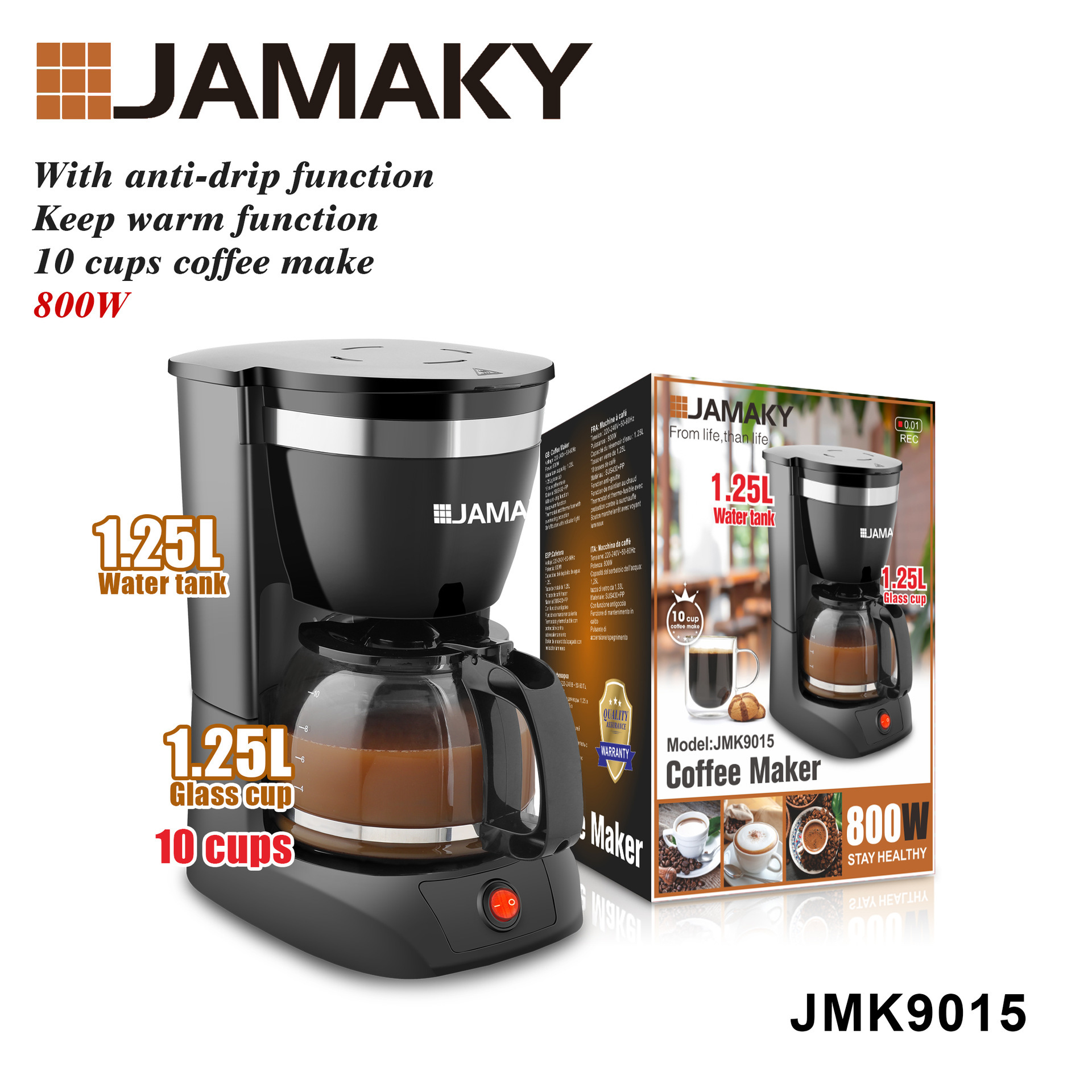 Jamaky Cross-Border 1.25L Large Capacity Electric American Drip Coffee Machine for Home and Office Use