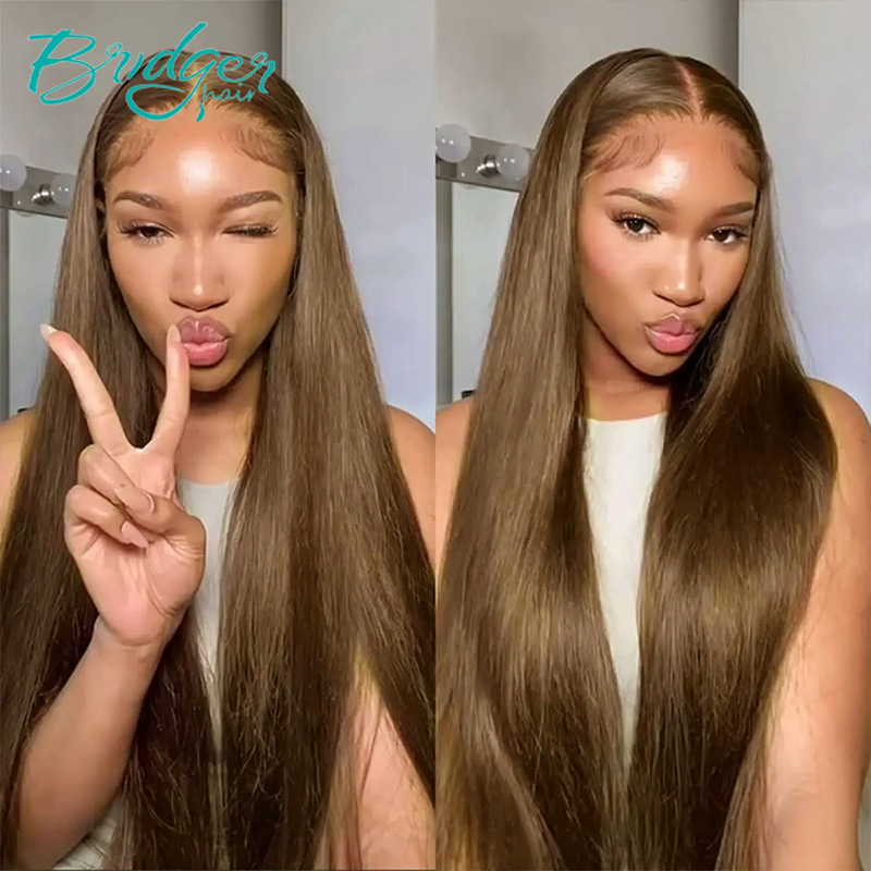 13*4 Lace Hoofddeksel Menselijk Haar Kleur #6 Menselijk Haar kant frontale pruiken_voghion.com