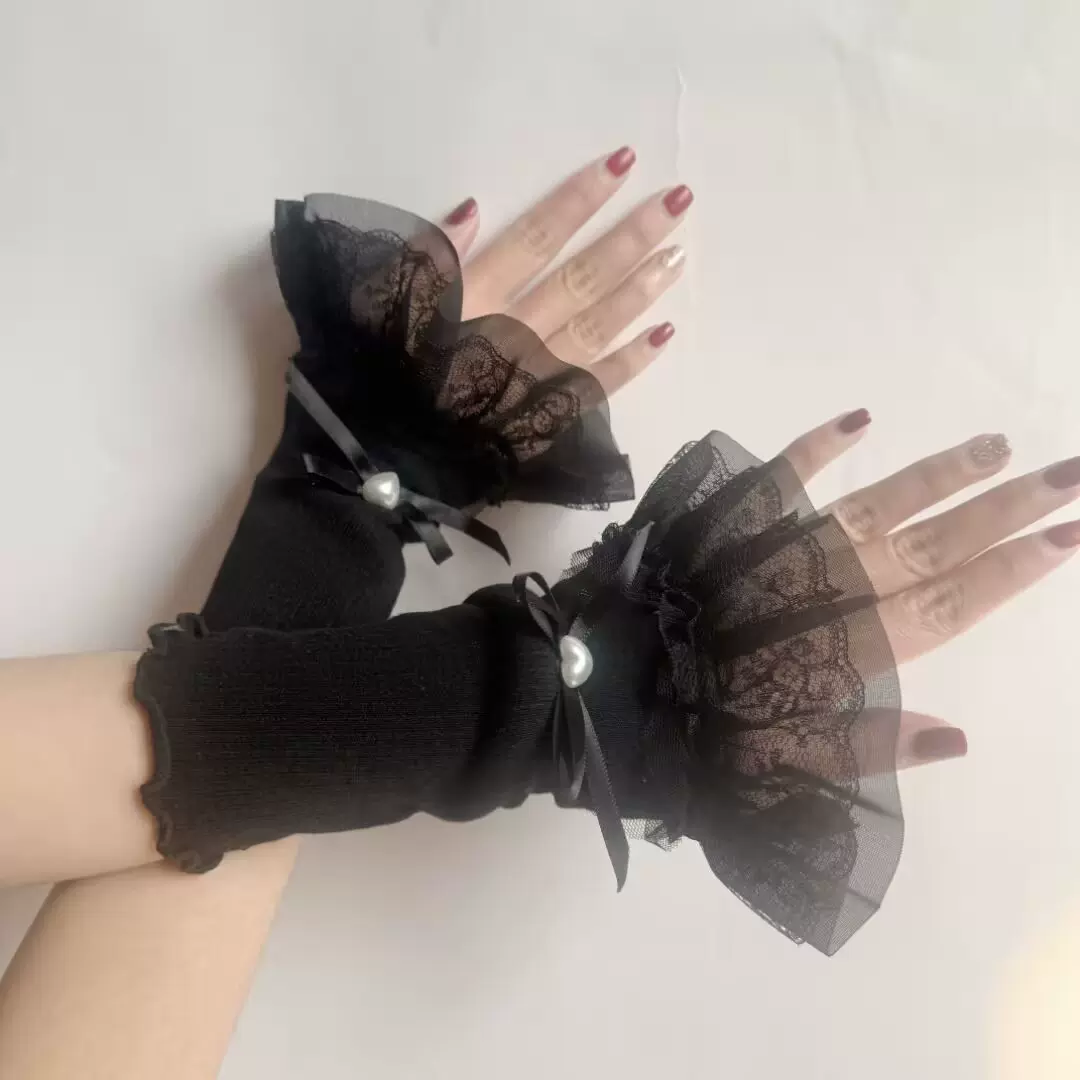 春夏季蝴蝶结时尚百棉袖套女木耳边护腕超薄开车防晒透气百搭半袖