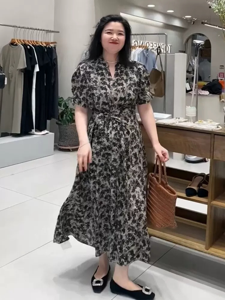 Đầm maxi hoa nhí phong cách Pháp chất liệu chiffon tay ngắn thắt eo — Hoa nhỏ