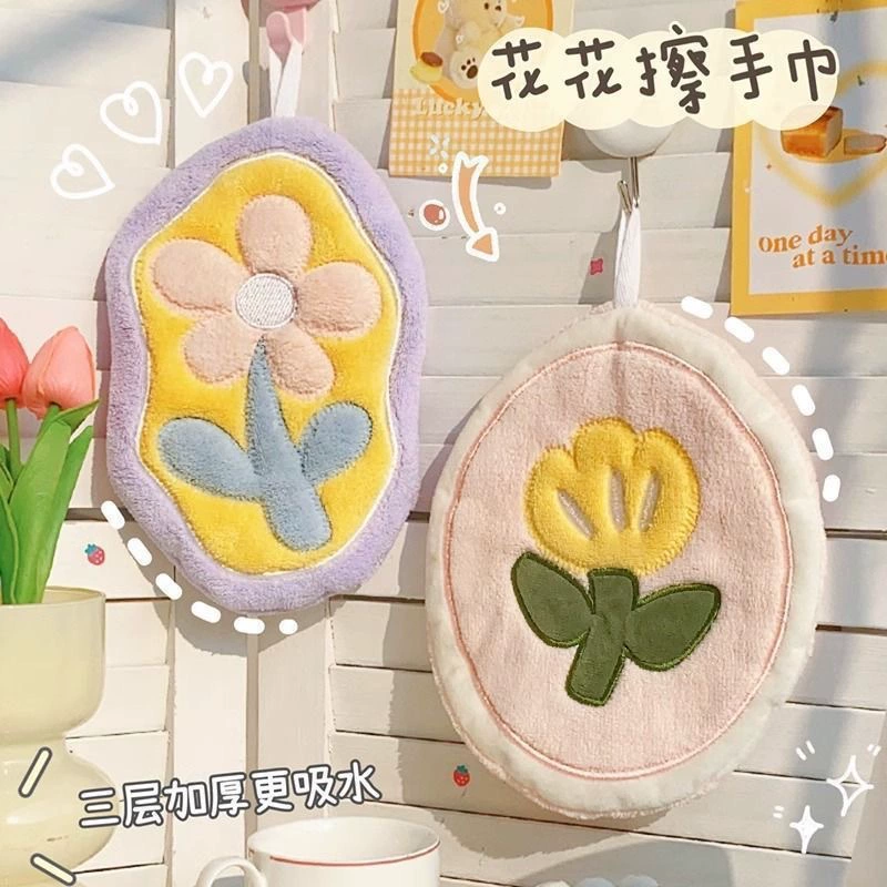 Оптовая новая модель домашнего висячего полотенце мультфильм милый тюльпан детский протирает носовой платок полиэстер композитный шелк полотенце для рук